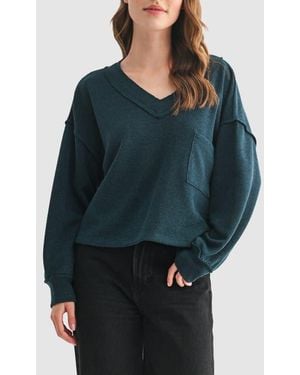Lush V-Neck Long Sleeve Top - Blue
