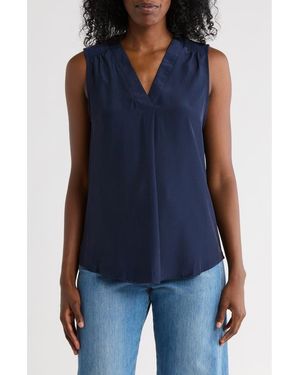 Matty M V-Neck Sleeveless Pleat Front Top - Blue