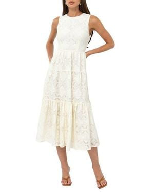 Adelyn Rae Marina Tiered Lace Midi Dress - White