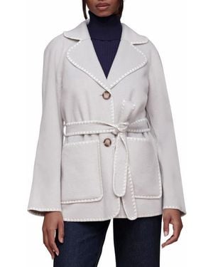 Bagatelle Contrast Stitch Belted Coat - White