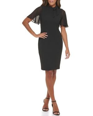 Calvin Klein Sheer Flutter Sleeve Sheath Dress - Black
