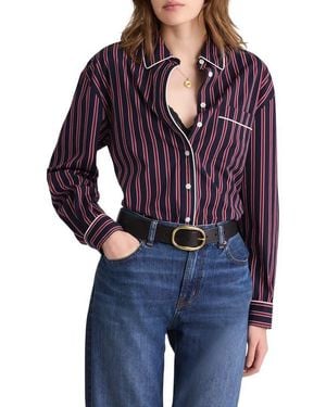 Madewell Stripe Poplin Long Button-Up Shirt - Blue