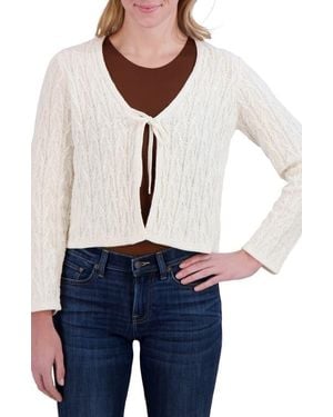 Lucky Brand Tie Front Open Stitch Cardigan - White