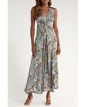 Halogen® Knot Front Floral Print Sleeveless Dress - Gray