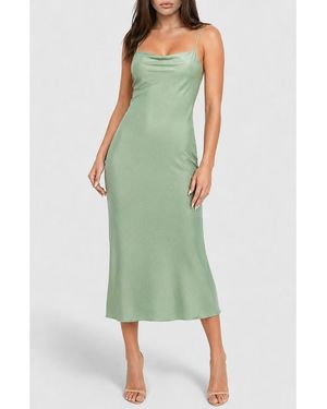 Bebe Crepe Satin Cowl Neck Midi Slipdress - Green