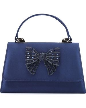 Lady Couture Leslie Crystal Bow Satin Clutch - Blue