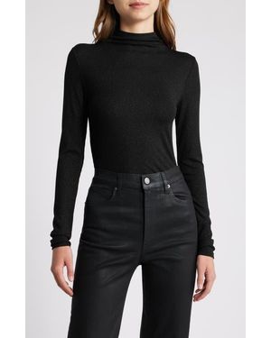 FRAME Metallic Funnel Neck Top - Black