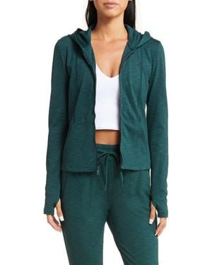 Beyond Yoga Heather Rib Zip-Up Hooded Jacket - Green
