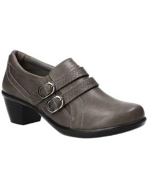 Easy Street Faux Leather Buckle Clog Mules - Gray