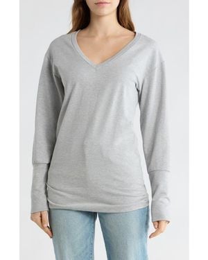 Go Couture V-Neck Dolman Sleeve Sweater - Gray