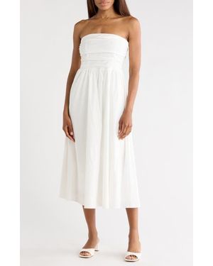 Wayf Ruched Strapless Midi Dress - White