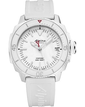 Alpina Seastrong Diver Comtesse Mother-Of-Pearl Rubber Strap Watch, 34Mm - Metallic