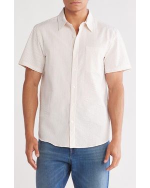 Joe's Jeans Stripe Cotton Seersucker Short Sleeve Button-Up Shirt - Pink