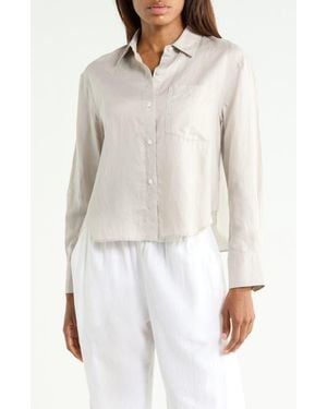Theory Linen Blend Boyfriend Shirt - White