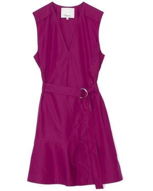 3.1 Phillip Lim V-Neck Belted Cotton Blend Poplin Minidress - Purple