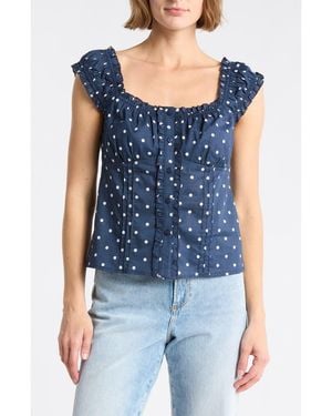 Abound Button Front Cotton Top - Blue