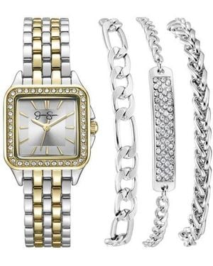Jessica Simpson Two-Tone Bracelet Watch Set - White