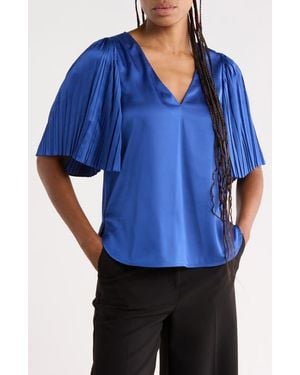 Rebecca Taylor Pleated Sleeve Top - Blue