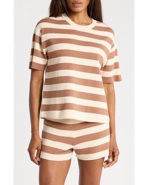 French Connection Stripe Short Sleeve Sweater - Brown