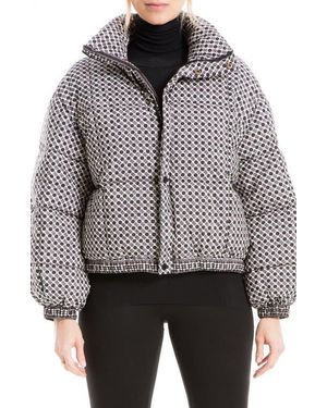 Max Studio Geo Print Puffer Jacket - Gray