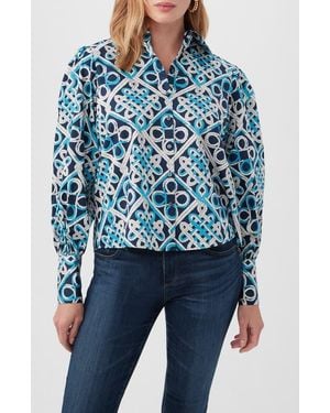 Trina Turk Costa Organic Cotton Button-Up Top - Blue