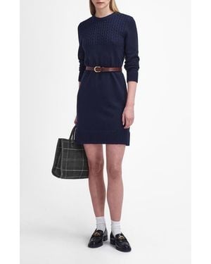 Barbour Guernsey Cable Stitch Long Sleeve Cotton Sweater Dress - Blue