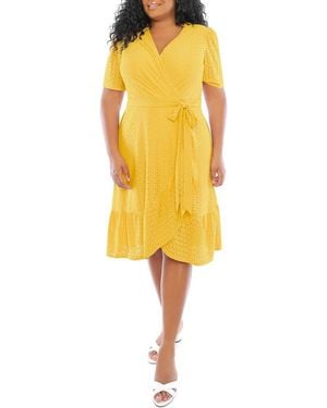 London Times Embroidered Ruffle Wrap Dress - Yellow