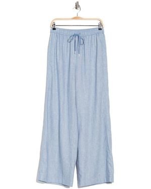 Theory Free Flow Linen Blend Drawstring Pants - Blue