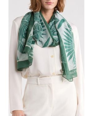 Calvin Klein Palm Leaf Chiffon Wrap Scarf - Green