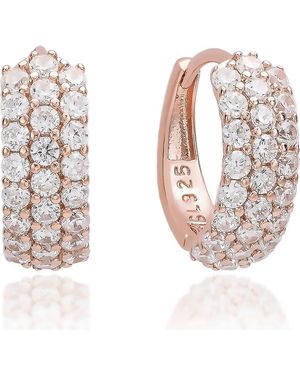Suzy Levian Three Row Pavé Huggie Hoop Earrings - White