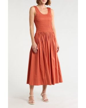 Current/Elliott Sleeveless Smocked Sundress - Red