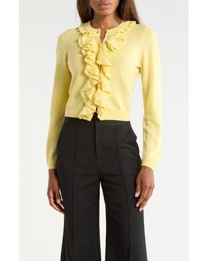 Alice + Olivia Dollie Ruffle Trim Cardigan - Yellow