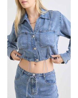 Blu Pepper Cropped Button Front Top - Blue