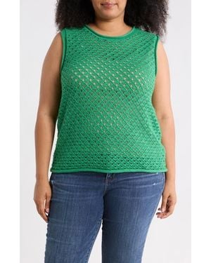 Sanctuary Open Stitch Sleeveless Cotton Sweater - Green
