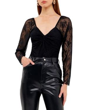 Endless Rose Long Sleeve Floral Lace Bodysuit - Black