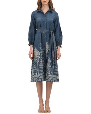 CELINA MOON Alicia Midi Shirtdress - Blue