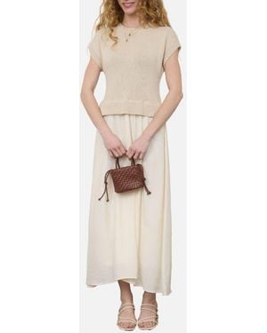 AUGUST SKY Mixed Media Midi Dress - Natural
