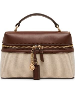 Anne Klein Faux Leather Trim Train Case Crossbody Bag - Brown