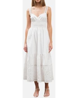 Moon River Sleeveless Tiered Midi Sundress - White