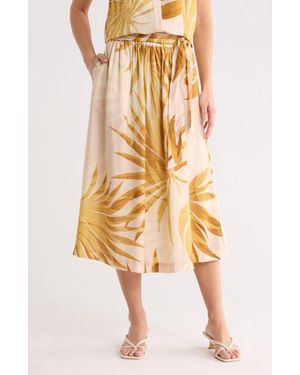 Joie Palm Print Pull-On Midi Skirt - Metallic