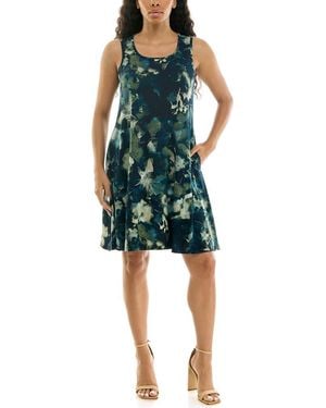 Nina Leonard Print Trapeze Dress - Green