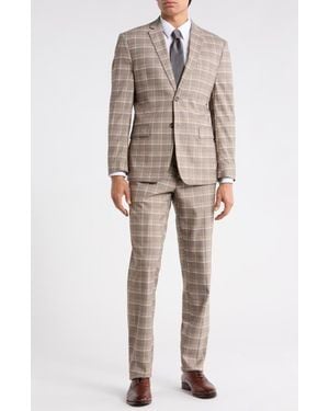 Gino Vitale Slim Fit Plaid Stretch Two-Piece Suit - Natural