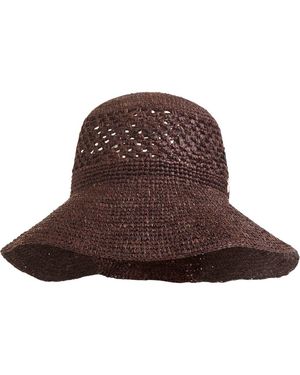 Bruno Magli Straw Crochet Packable Floppy Hat - Brown