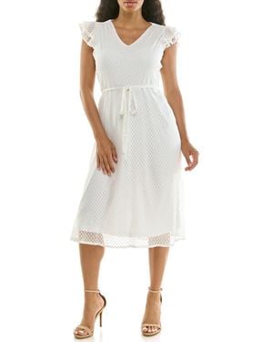 Nina Leonard Mesh Fit & Flare Dress - White