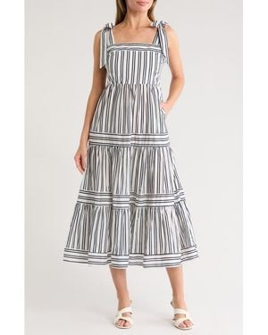 Ellen Tracy Tie Shoulder Cotton Tiered Sundress - Gray