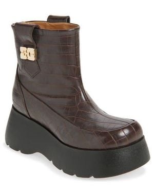 Ganni Kat Platform Bootie - Brown
