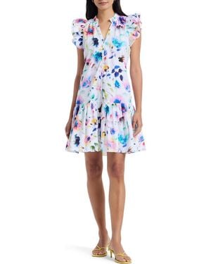 Robert Graham Savannah Watercolor Floral Cap Sleeve Shift Dress - Blue