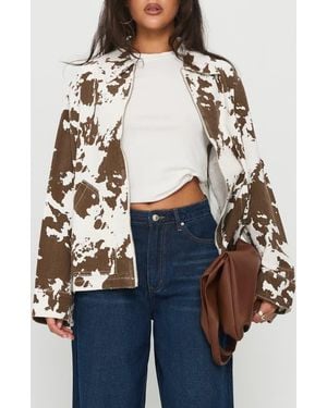 Princess Polly Another Life Zip Through Cow Print Jacket - Multicolor