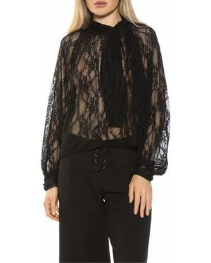 Alexia Admor Rae Lace Top With Neck Tie - Black