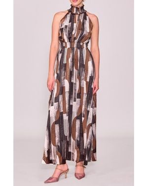 MELLODAY Abstract Maxi Halter Dress - Green